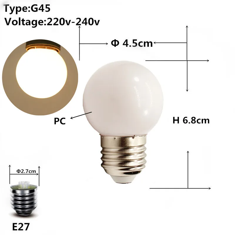 2w 4w 6w 8w E27 E14 прозрачный СВЕТОДИОДНЫЙ лампы A60 G45 C35 B10 220v AC Эдисон светодиодный нити пламени свечи лампы светильник 230 В переменного тока - Испускаемый цвет: G45 PC