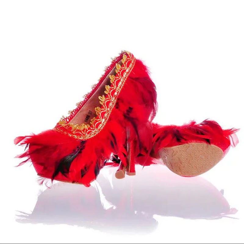 Туфли-лодочки женские на высоком каблуке пикантная красная обувь ручной работы с