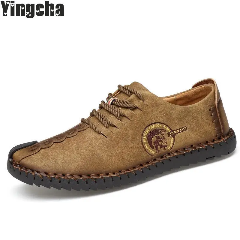 New 2018 Mens Shoes Split Leather Men's Flats Handmade Loafers Fashion Designer Slip On Espadrilles | Обувь