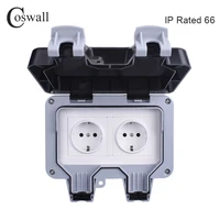 coswall ip66 weatherproof waterproof outdoor wall power socket 16a double eu standard electrical outlet grounded ac 110250v