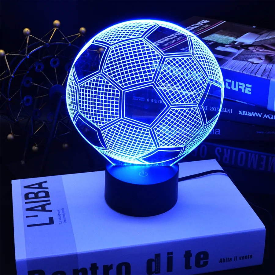 3D Футбол светильник светодиодный ночник сенсорный выключатель RGB Новинка огни 7 цветов настольные лампы