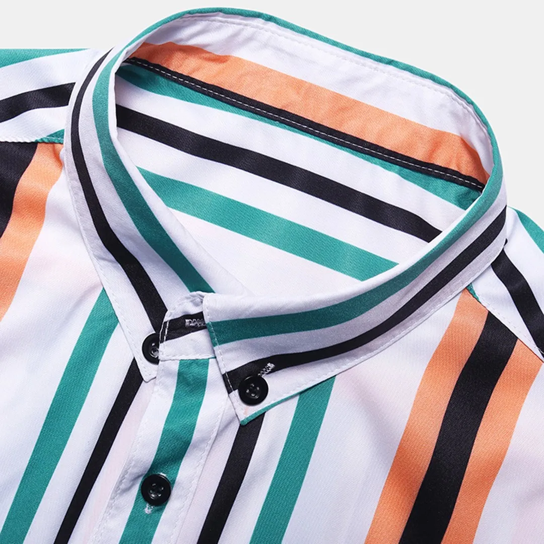 

shirt men streetwear chemise homme summer men Breathable Striped Turn Down Collar Short Sleeve Loose Casual Shirts Y606