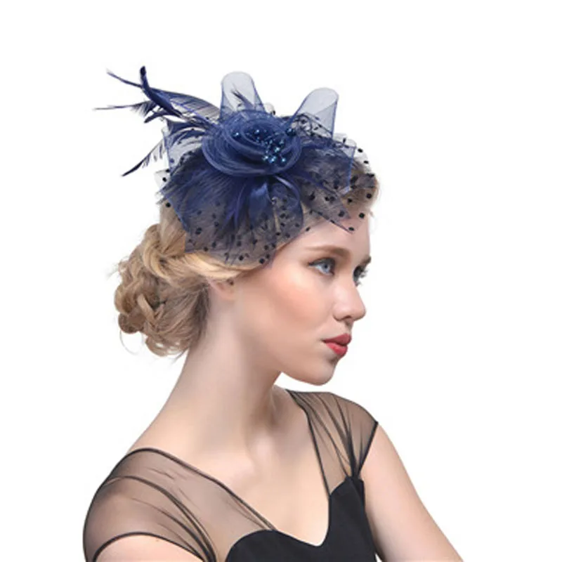 

Manual mesh feather headdress hairpin hat headdress Prom bride