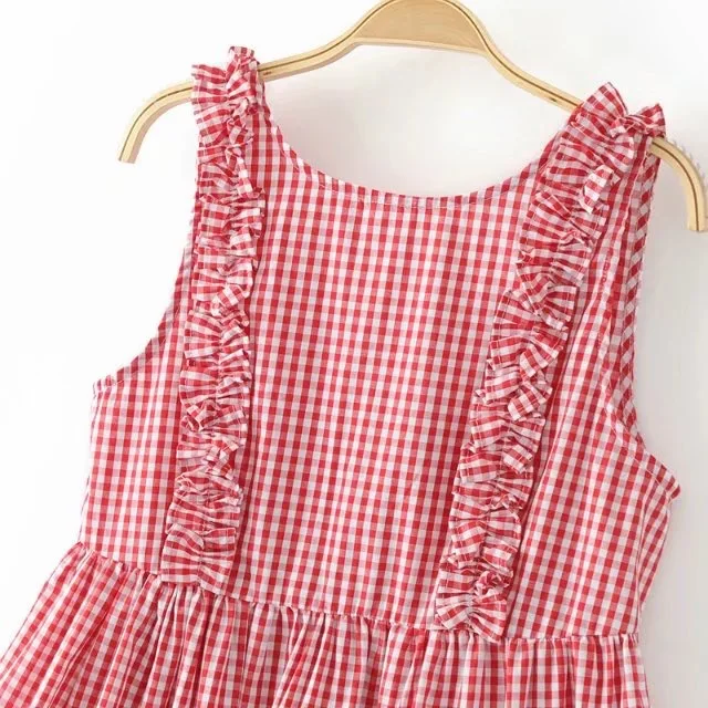 Женская блузка без рукавов VOGUEIN в клетку и клеточку с оборками Размер SML оптовая