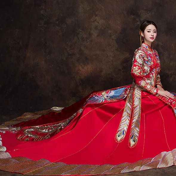 2018 свадебное платье невесты с красным цветком Qipao в национальном китайском стиле