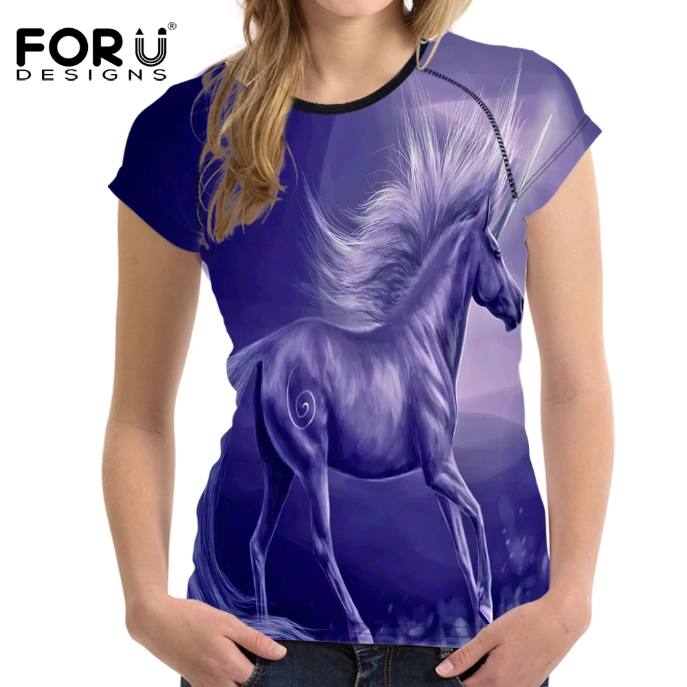 FORUDESIGNS/классическая 3D Футболка с принтом лошади для женщин летняя повседневная