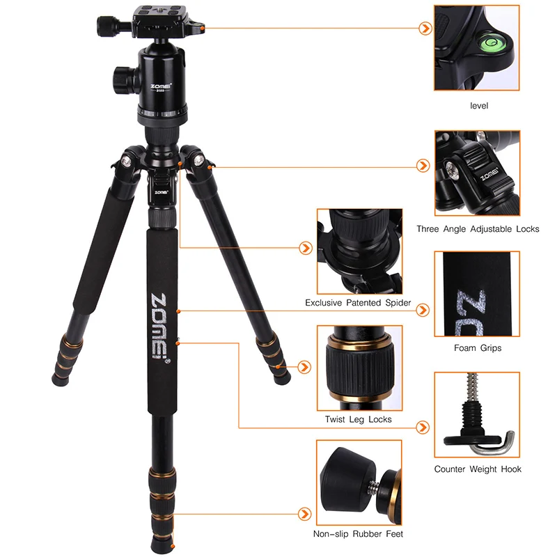 Zomei Professional камера штатив z 668 алюминий портативный путешествия Стенд для canon nikon sony