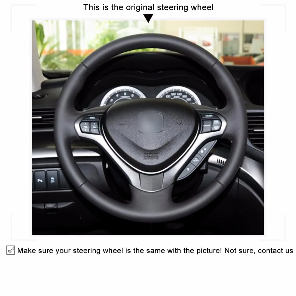 

MEWANT Black Genuine Leather Hand Sew Wrap Car Steering Wheel Cover for Honda Accord Euro 2008-2015 Acura TSX (Sport Wagon) 2009