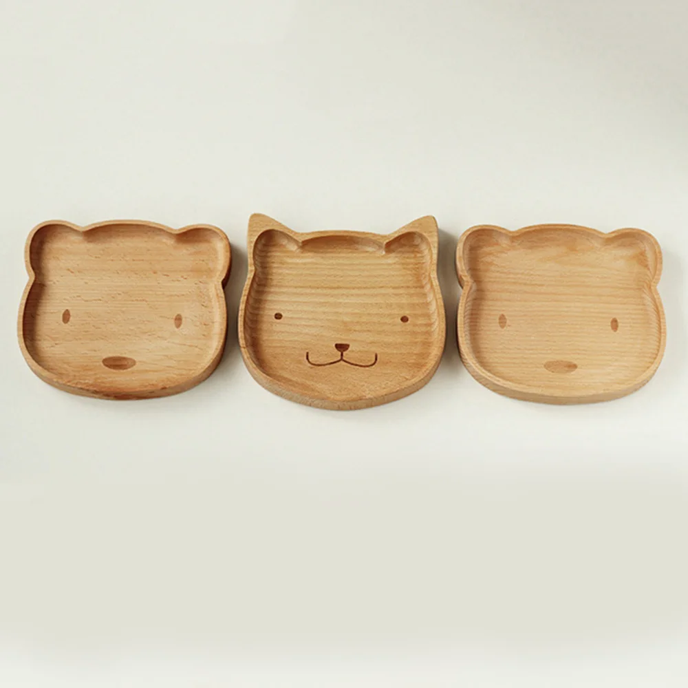 Милая чаша из твердой древесины кролика/медведя деревянная посуда с мультяшным