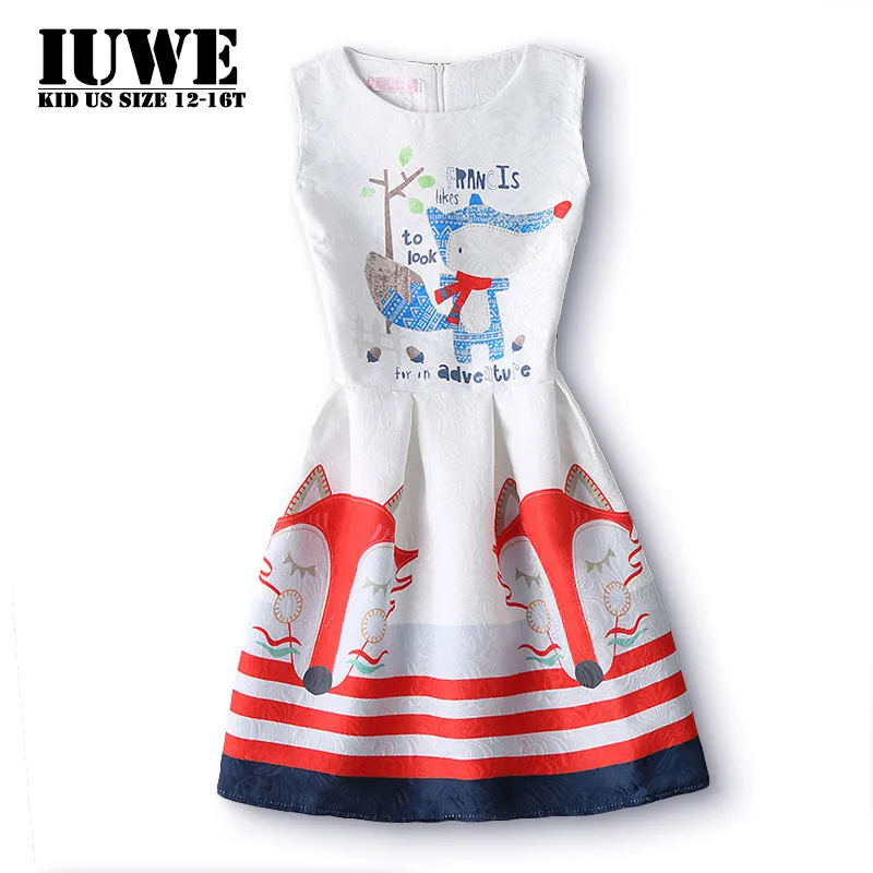 Девушки летнее платье 2016 детей платья для девочек 12 лет рукавов печатных большой