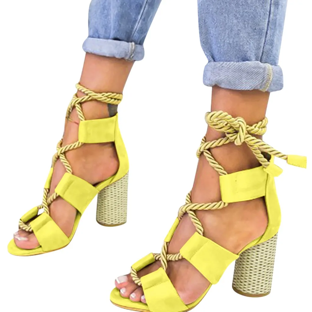 Rome High Round Heels Sandal Women Hemp Rope Ankle Staps Gradiator Sandals Fashion Summer Ladies Retro Shoes Zapatos De Mujer 25 | Обувь