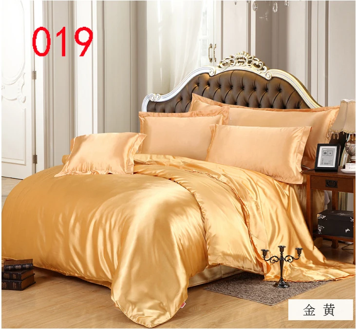 

Bedroom Golden Bedclothes Set Bedding Sets Home Tribute Silk 3Pcs 4Pcs Duvet Cover Quilt Cover Bed Sheets Pillowcase