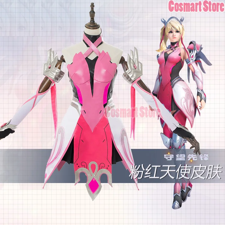 

Game OW D.VA Angel Mercy Halloween Pink Uniform Dress Cosplay Costume Suit For Women Outfit New