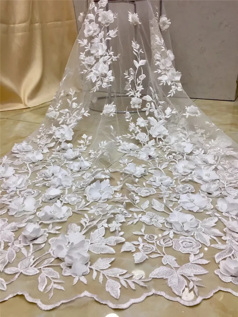 3D цветы с бусинами нигерийское французское Сетчатое кружево красивая вышитая