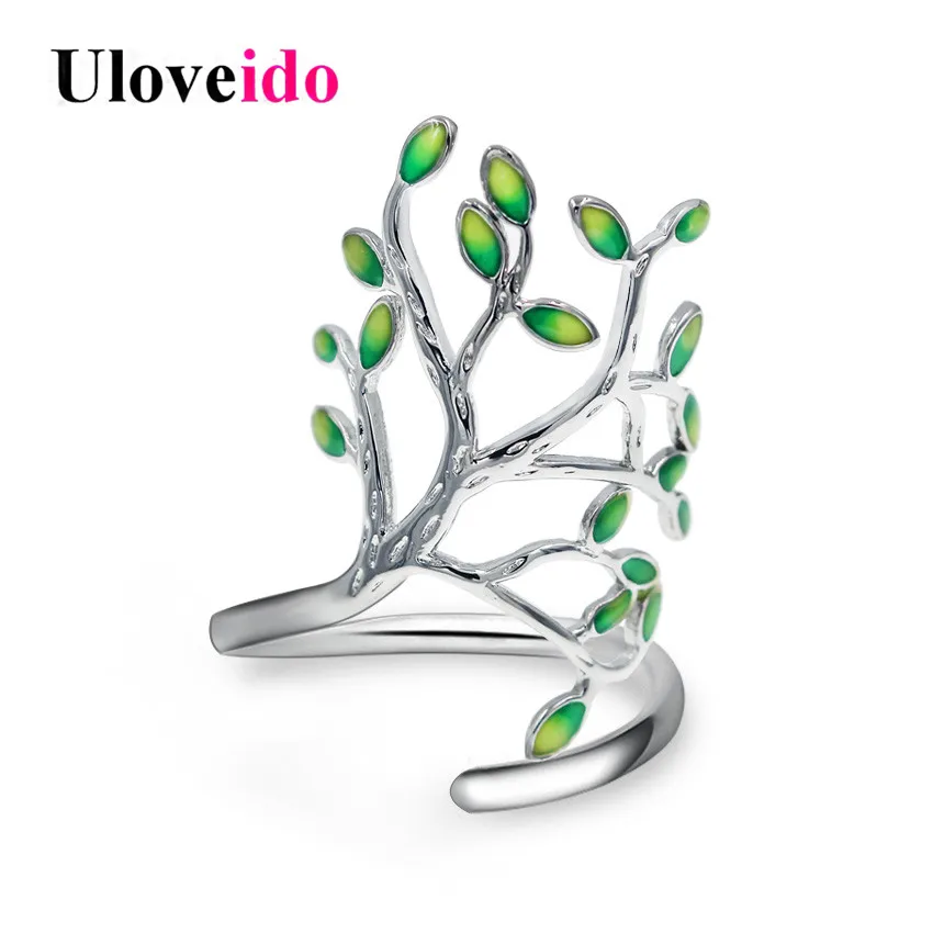 Uloveido латунные и зеленые кольца с деревом для женщин регулируемое кольцо камнями