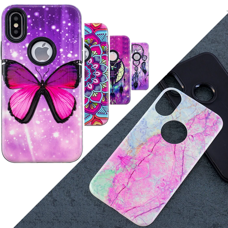 2 и 1 щит для apple iPhone 6 S 7 8 plus чехол 3D Рельефный цветок бабочка телефона 5s 5 SE Coque X