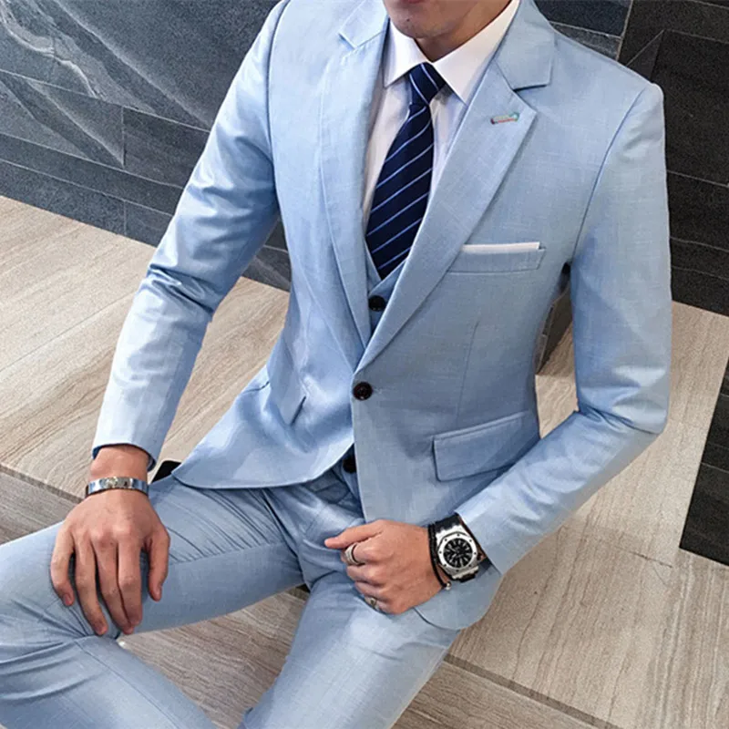 Fashion Groom Sky Blue Tuxedos New Style Handsome Men Suits Groomsmen Mens Wedding Dress Man Jacket Blazer Leisure Wear | Мужская одежда