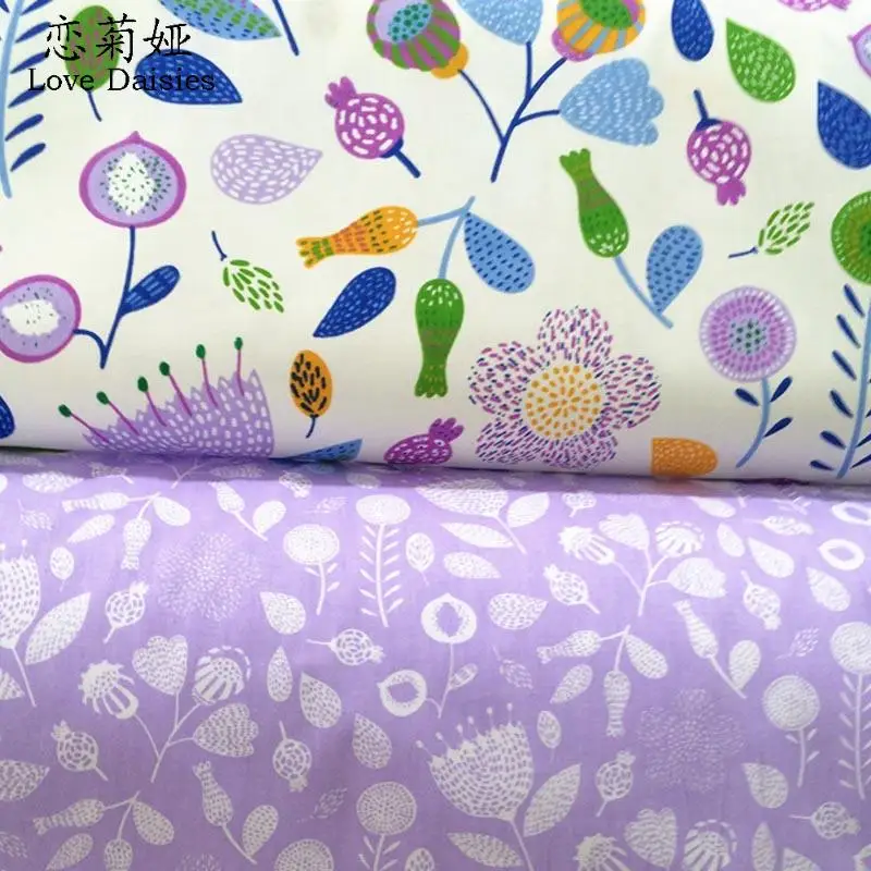 

purple Dandelion floral printed 100% Cotton twill tissu for DIY patchwork kids bedding cushions doll clothes dress cloth fabric