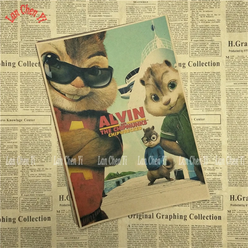 Винтажный постер Alvin and the Chipmunks из крафт бумаги настенные наклейки для гостиной