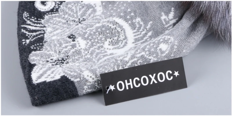 Новые женские кашемировые зимние шапки с натуральным лисьим мехом, шапка с меховым помпоном с цветочным рисунком, теплая Толстая шерстяная брендовая зимняя шапка из меха норки, новинка