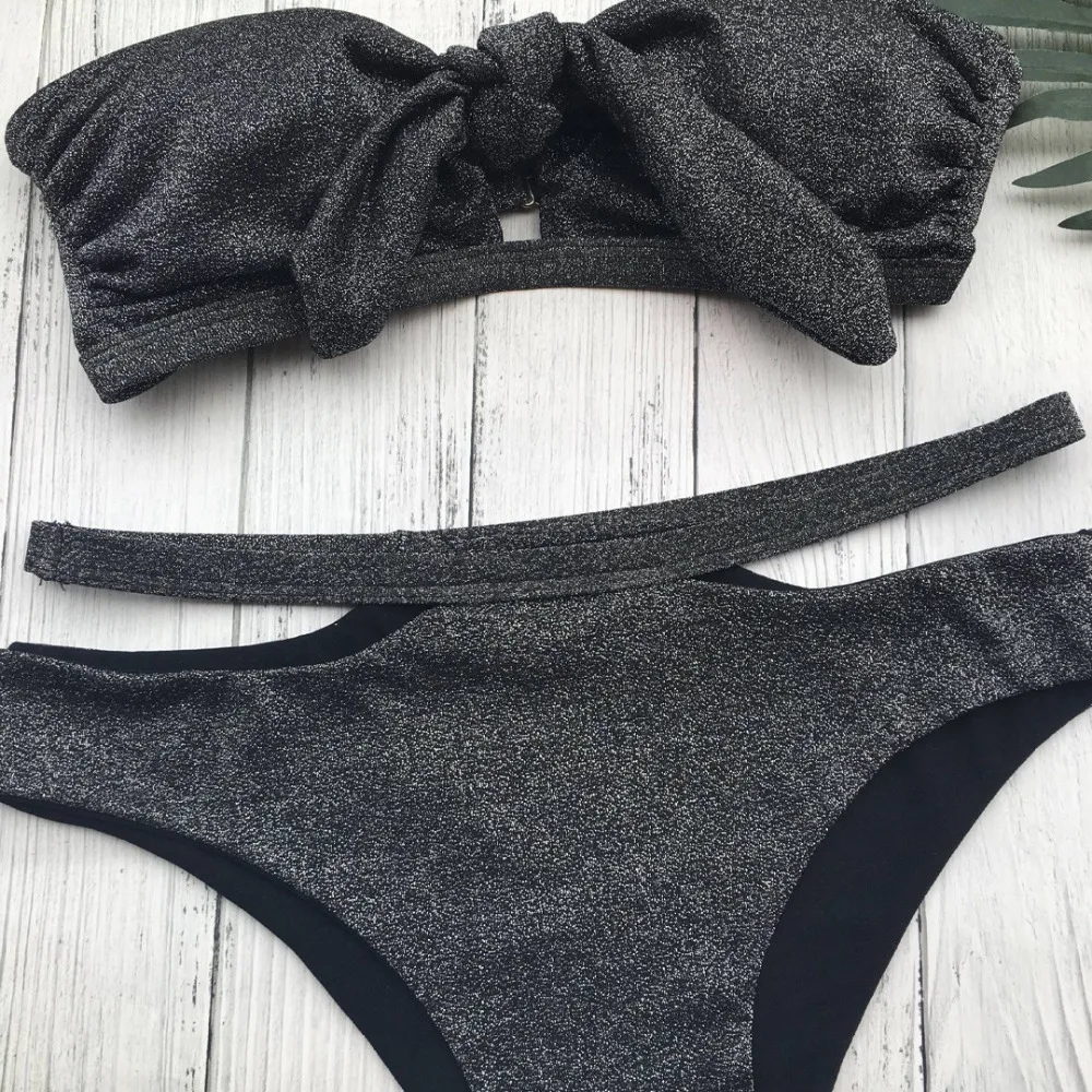 

2018 New 3 Colors solid Knot Bikini Bandeau Swimsuit Sexy Swimwear Female Bathing Suits Women Beach May Bathers Swim Suit Plavky