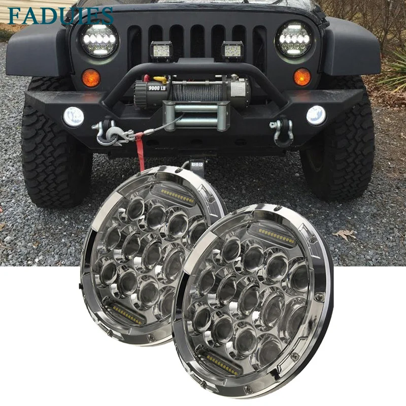 Фара FADUEIS 1 пара хромированная 7 " 75 Вт светодиодный для Jeep Wrangler Hummer Camaro FJ 12 В 24