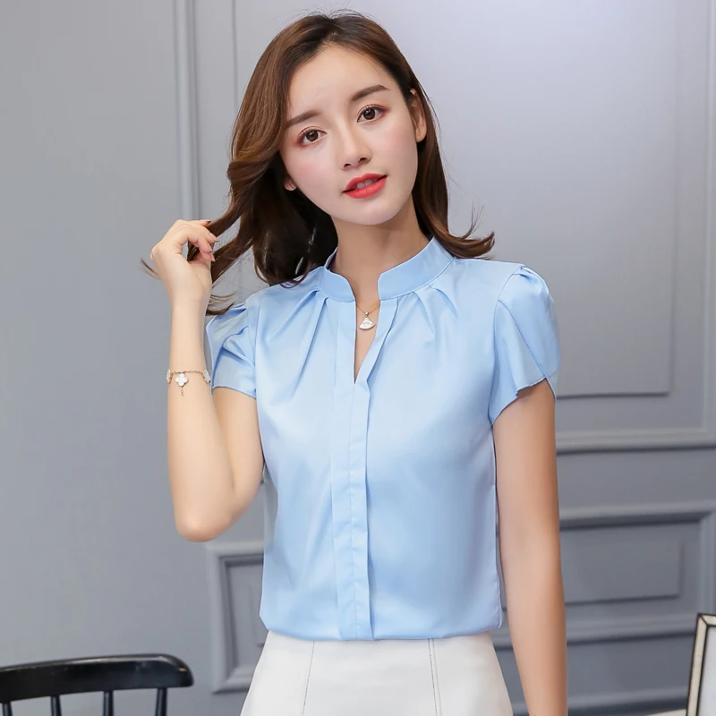 Женская блузка с коротким рукавом белая красная розовая синяя Корейская одежда