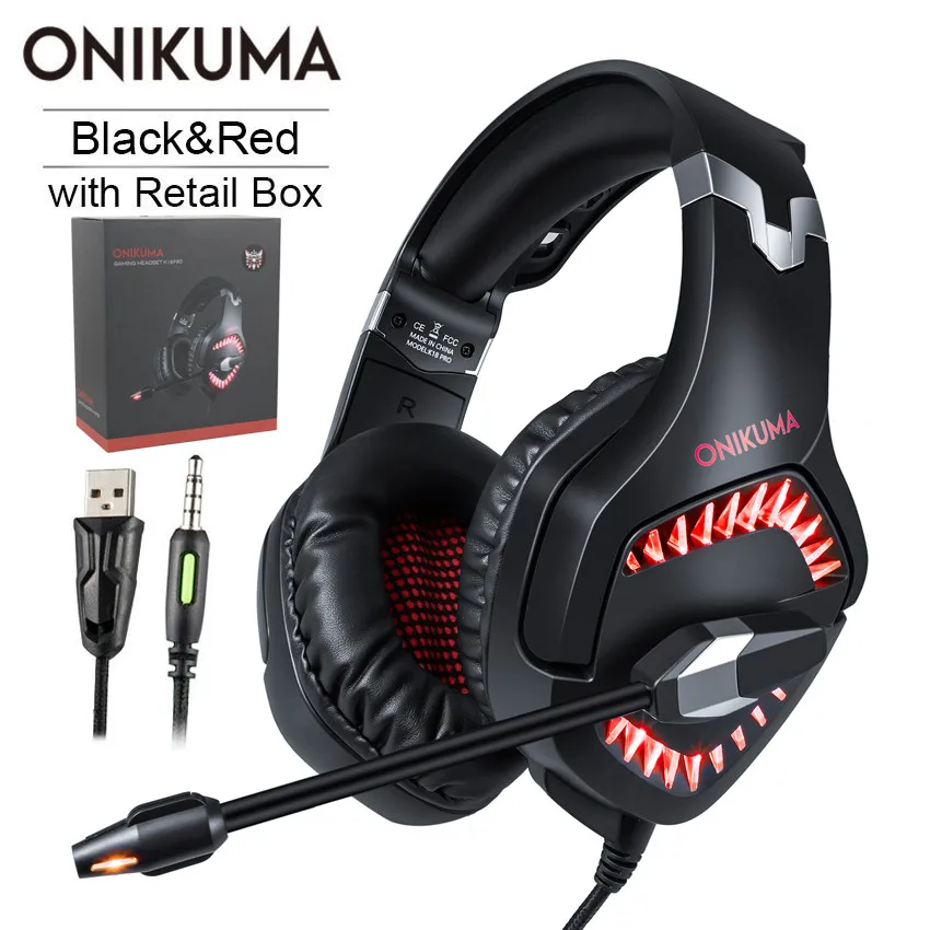 Red with Retail Box ONIKUMA K1 Pro PS4 игровая гарнитура ПК стерео наушники с гарнитурой шлем с микрофоном светодиодный светильник для нового Xbox One ноутбука планшета мобильного - Цвет: Red with Retail Box