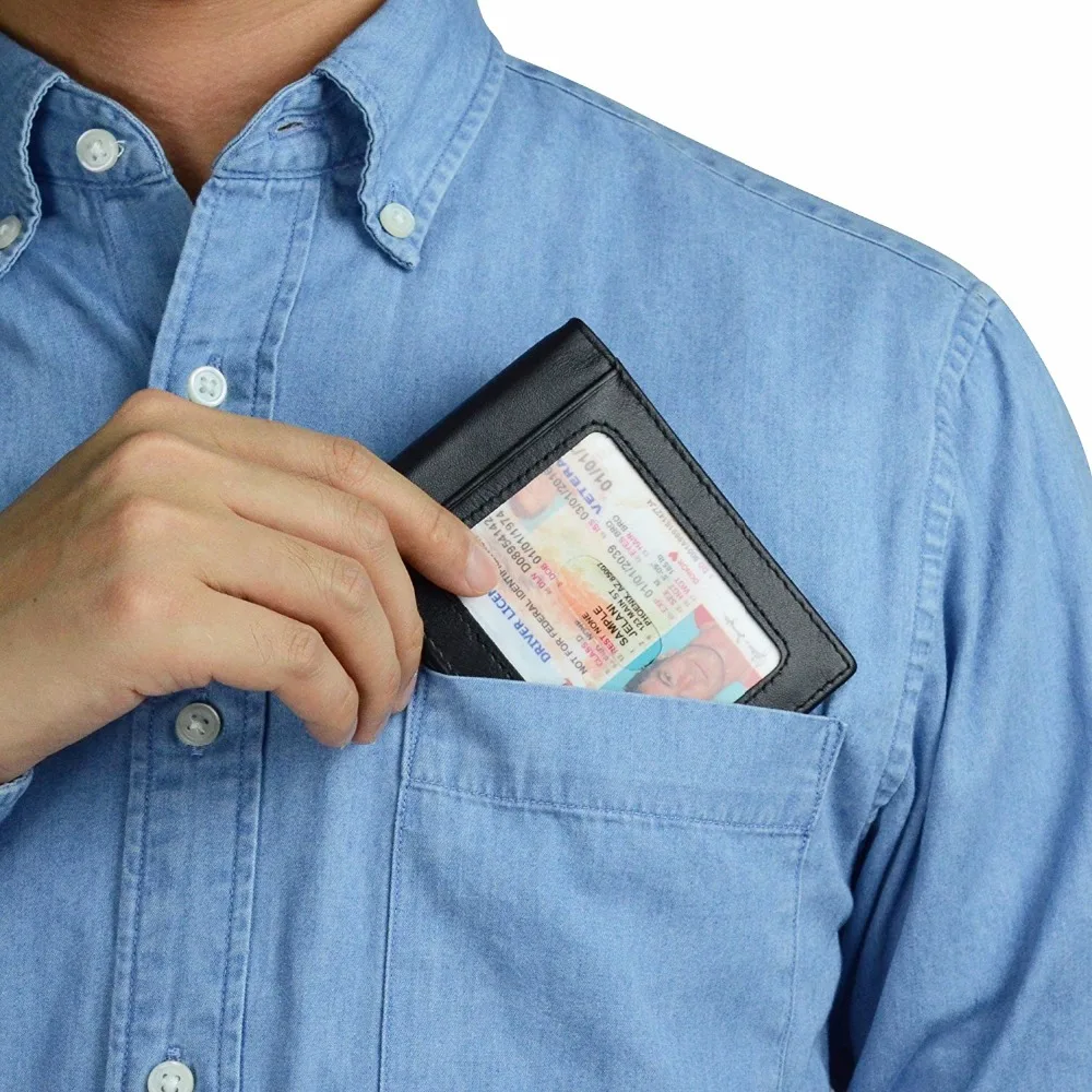 RFID Блокировка мини зажим для денег мужской кошелек из натуральной кожи брендовый