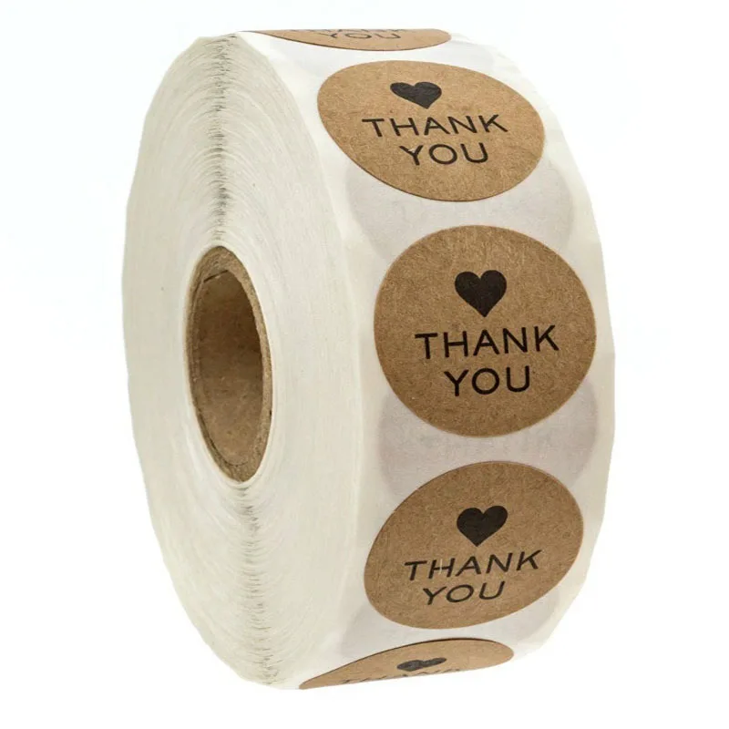 500 Pcs 500 Labels per roll Round Natural Kraft Thank You Sticker seal labes Hand Made With Love Sticker Paper Stationery sticker - Цвет: 500 Pcs