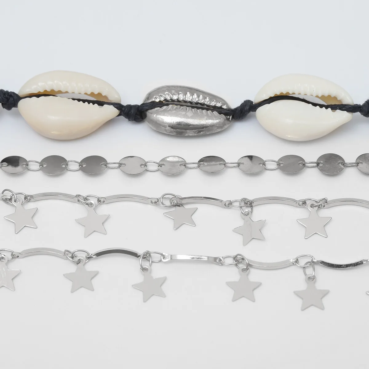 4pcs/set shell Star Vintage Antique Gold Color Anklet Women shell sequins Beads Geometric Bracelet Charm Ankle Boho Foot Jewelry