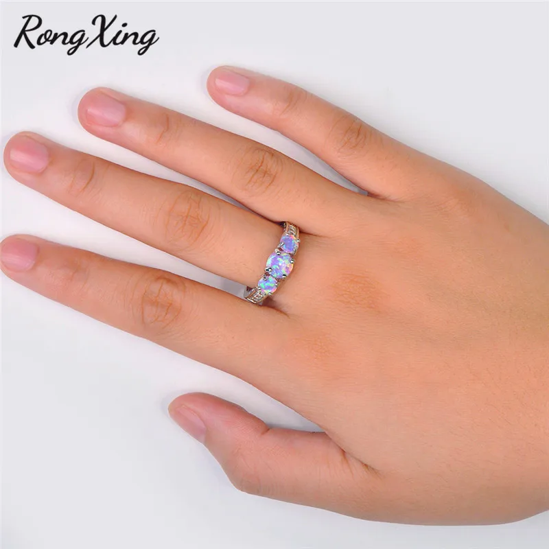 RongXing очаровательные круглые фиолетовые кольца с огненным опалом для женщин