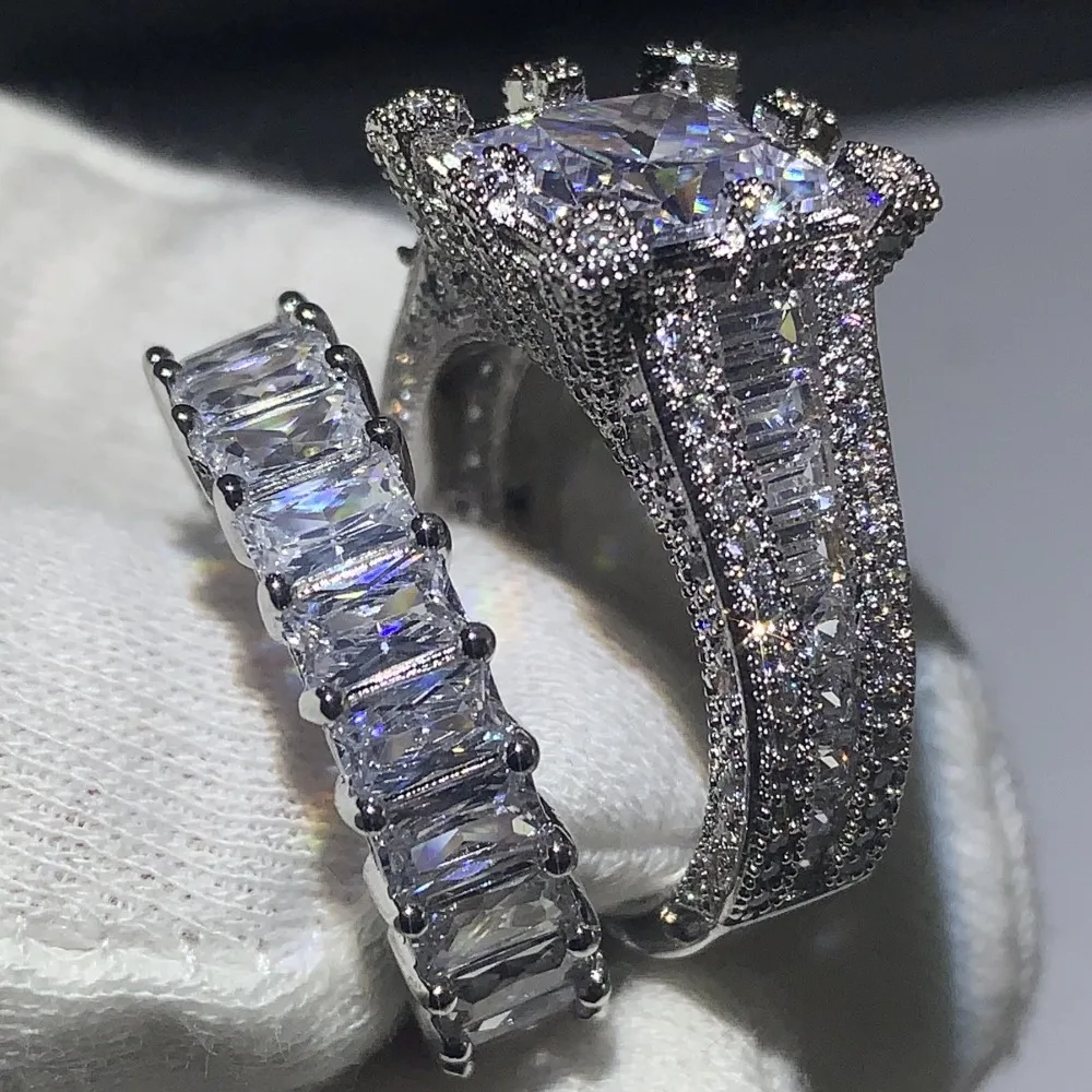 choucong brand new 2019 hot sale vintage jewelry 925 sterling silver princess 5a cz diamond zircon women wedding bridal ring set free global shipping