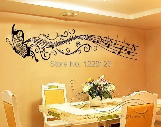 Music butterfly wall decal sticker Home room art Decor VINYL removable Black | Дом и сад