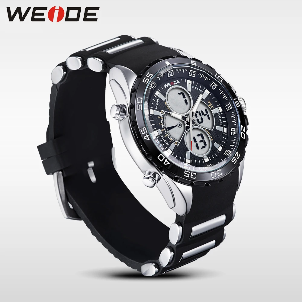 Мужские военные спортивные часы WEIDE Черные Водонепроницаемые Цифровые кварцевые