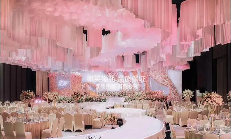 

Free Shipping 3m* 6m S Shape Ceiling Drape 2 Times Pleat Ice Silk Ceiling Drape Customized Ceiling Drape for Wedding Decoration