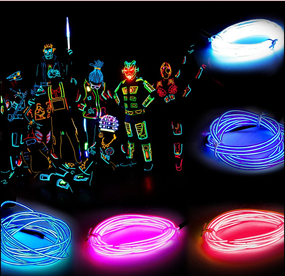 

5M 3V Flexible Neon Light Glow Wire Rope Tape Cable Strip LED Neon Lights Shoes Clothing Car Interior Party Decorative Led Strip