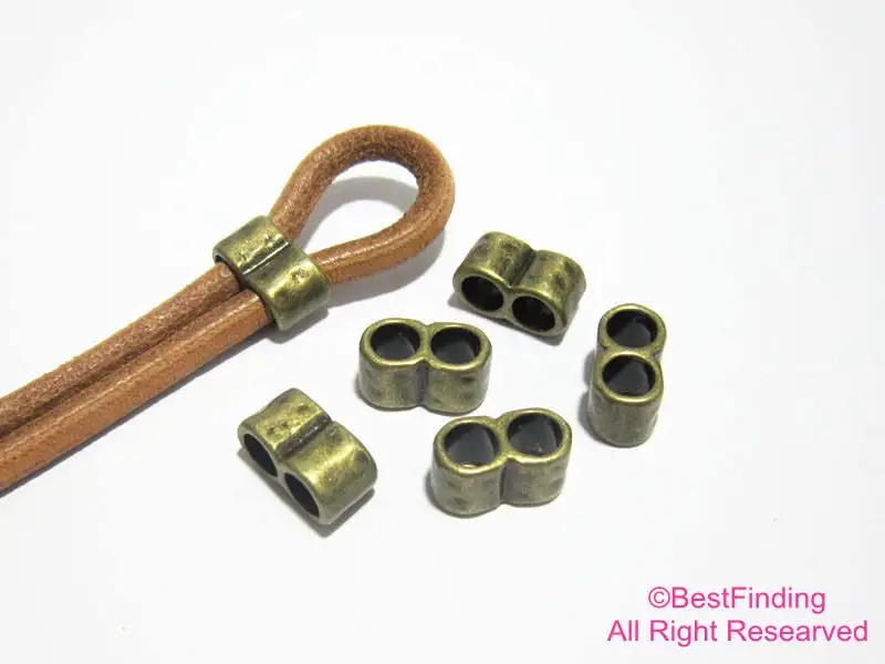 

Hammered 5mm Double barrel sliders Antique bronze round leather findings RS06B