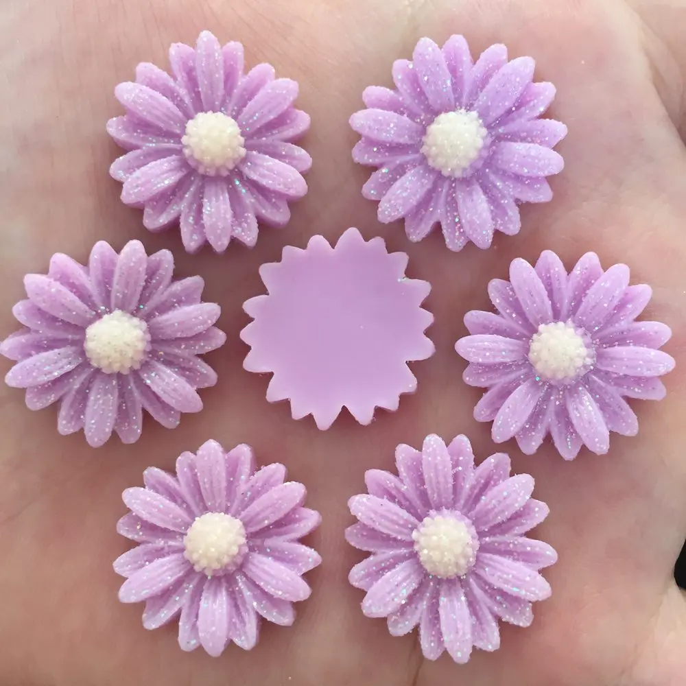 Purple Новинка 10 шт. Смола 20 мм золотой порошок Маргаритка Flatback цветы из камней скрапбук DIY Свадебные пуговицы-украшения Ремесло PR89 - Цвет: Purple