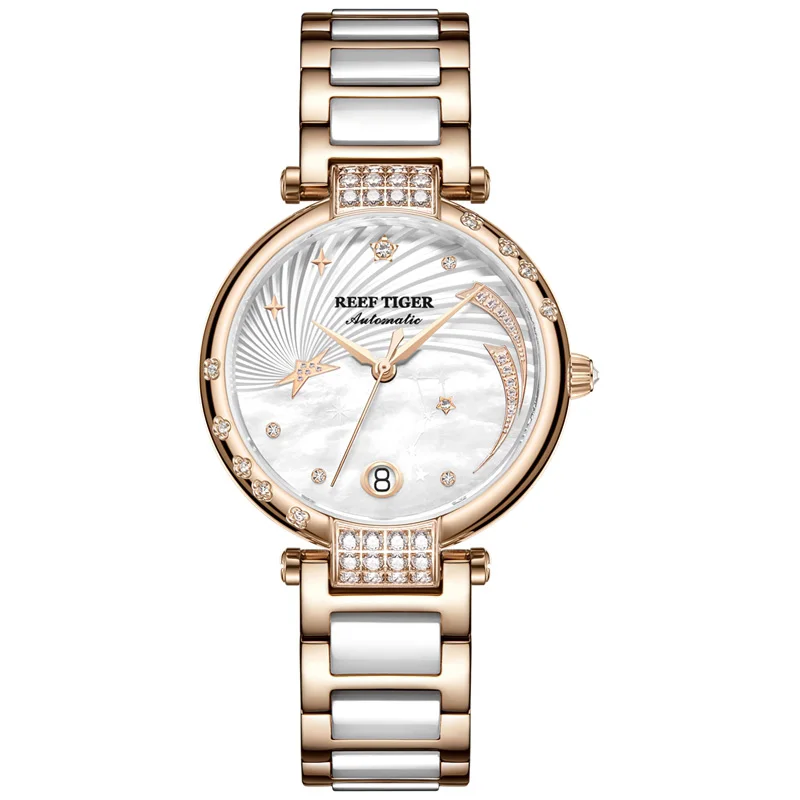 Reef Tiger/RT Роскошные модные автоматические часы Reloj Mujer женские бриллиантовые женские часы с браслетом Starking Relogio Feminino RGA1592 - Цвет: 3