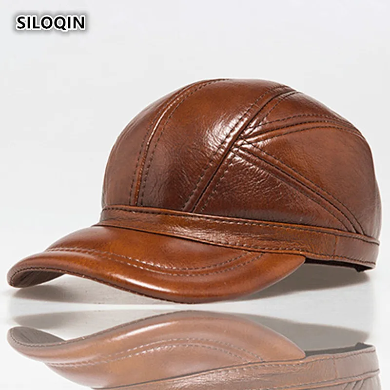 Зимние шапки SILOQIN из натуральной кожи для мужчин среднего возраста бейсболка