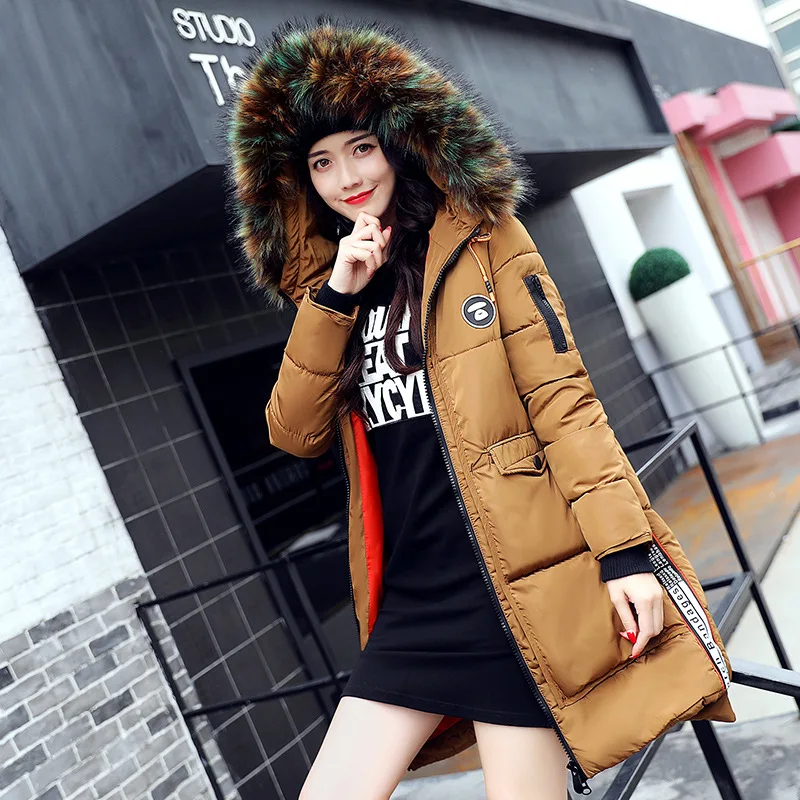 2017 Winter Jacket Women Cotton Coat Fur Collar Hood Parka Female Long Jackets Thick Warm Outerwear chaqueta mujer size M - XXL | Женская