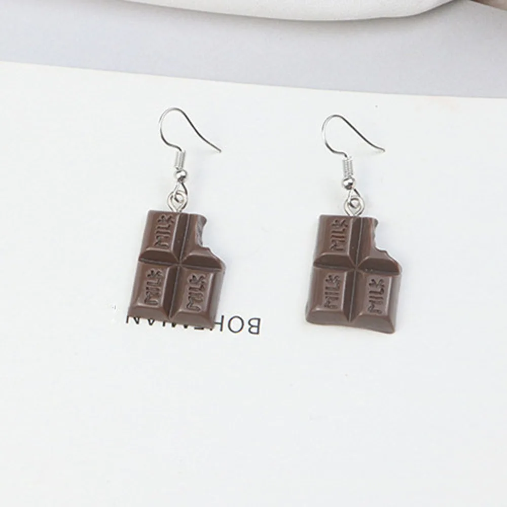 chocolate Креативные забавные продукты десертные Мультяшные сережки бисквит клубника серьги с тортом кавайный фруктовый кекс милые женские Девушки серьги ювелирные изделия - Окраска металла: chocolate