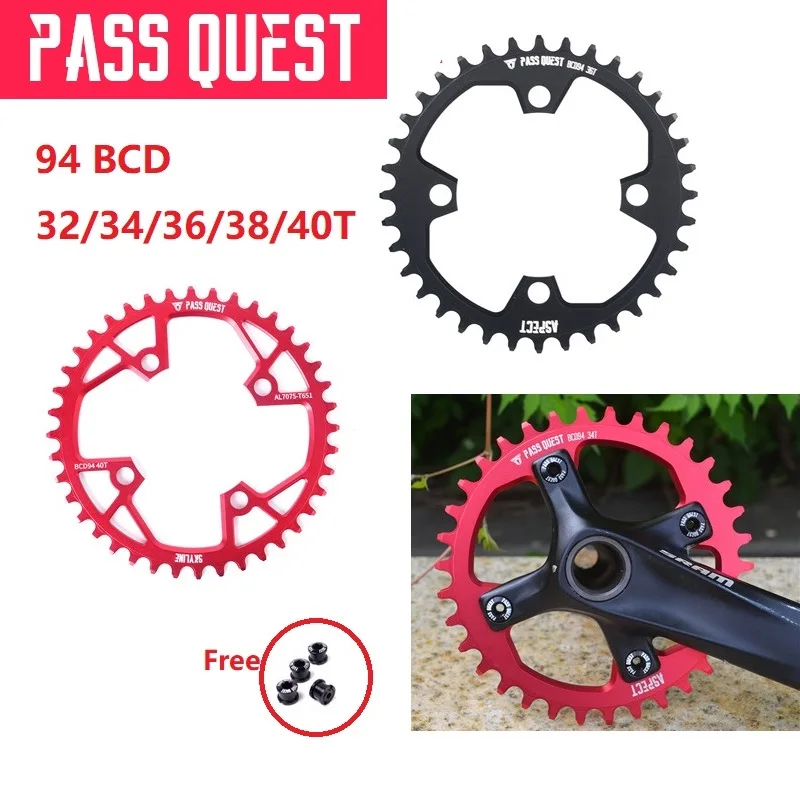 Велосипедная цепь PASS QUEST 94BCD 32T 34T 36T 38T 40T черное/красное кольцо с одним диском NX GX X1