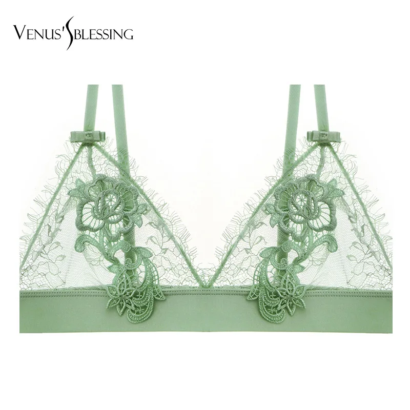 

VENUS'S BLESSING Sexy transparent lashes lace ultra-thin bra Net Yarn Bra set transparent mesh women bra suit lingerie