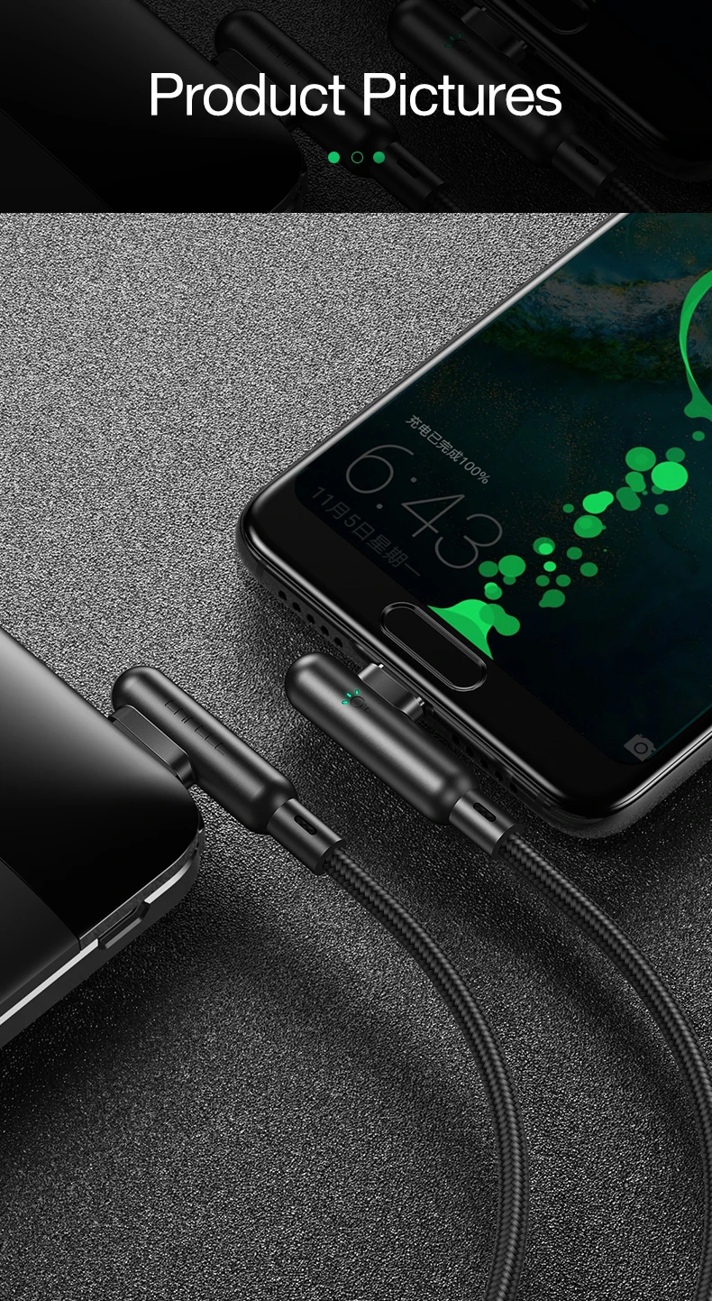 CAFELE 90 градусов игровой USB C кабель для huawei xiaomi samsung oneplus Быстрая зарядка светодиодный нейлоновый кабель типа L ткачество type c