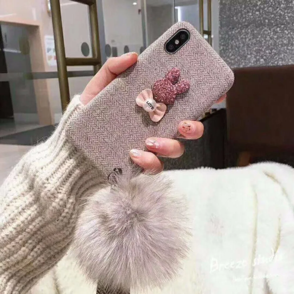 Retro 3D Rabbit phone cases For iPhone X 8 8plus 7 7Plus 6 6plus sweet style for XSmax XS XR Plush pendant | Мобильные телефоны и