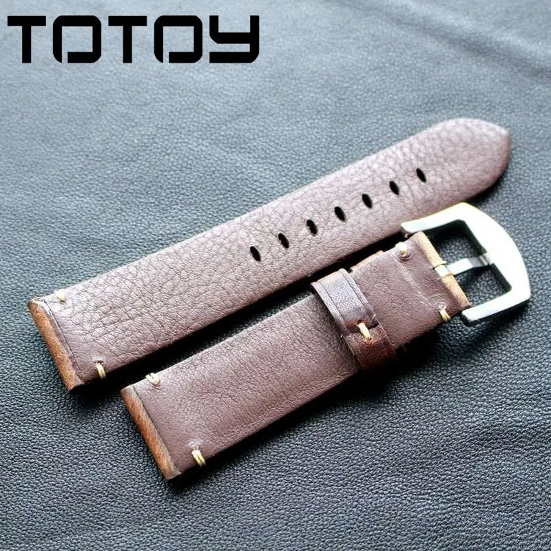 TOTOY винтажный коричневый масляный воск ремешок для часов 18 мм 20 мм 22 мм для samsung Смарт часы кожаный ремешок аксессуары для часов ремень с пряжкой