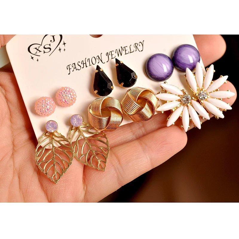 New fashion women jewelry girls party pearl stud powder black purple mix-and-match 6 pairs /set earrings gift free shipping | Украшения и