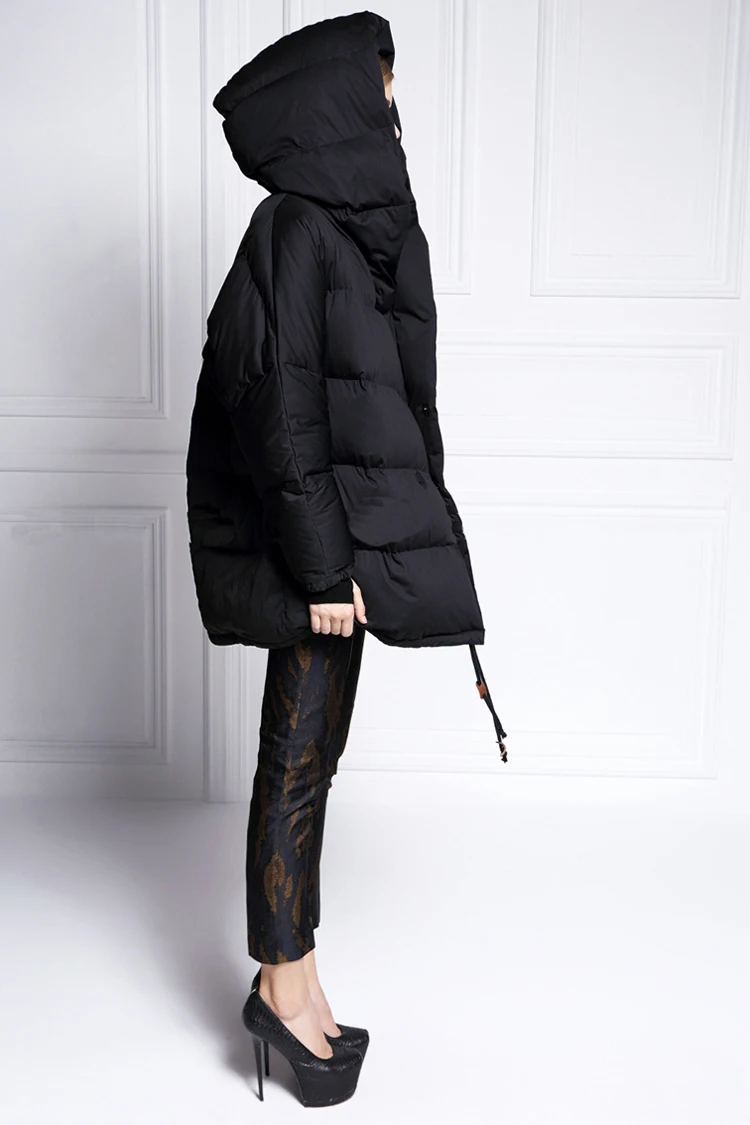 Женский пуховик на белом утином пуху Свободный теплый с капюшоном большие